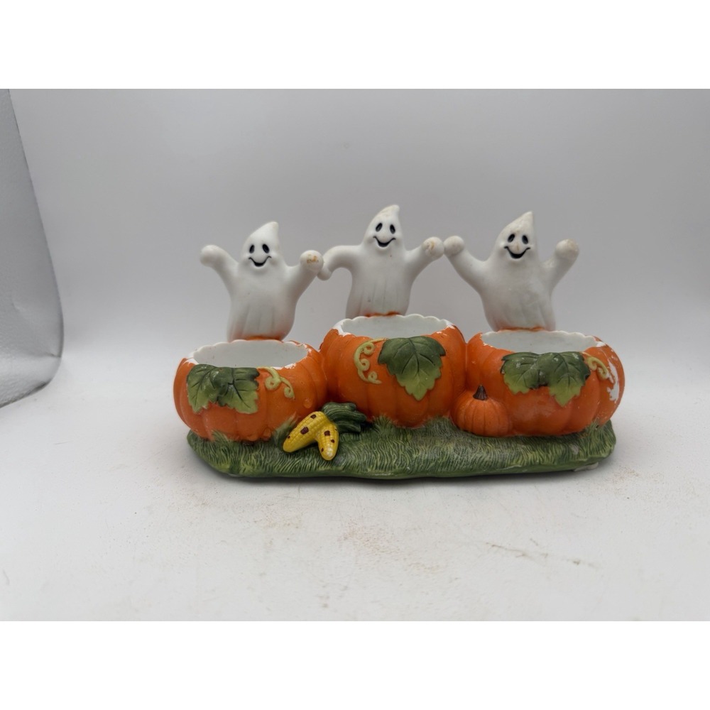 PartyLite Halloween Ghost Pumpkin Trio Tealight Candle Holder Fall Decor - Picture 1 of 10